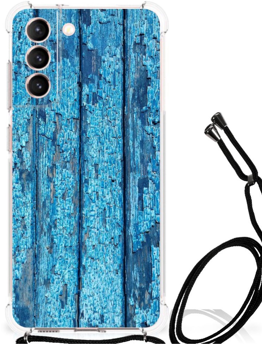 Samsung Galaxy S21 FE Stevig Telefoonhoesje Wood Blue