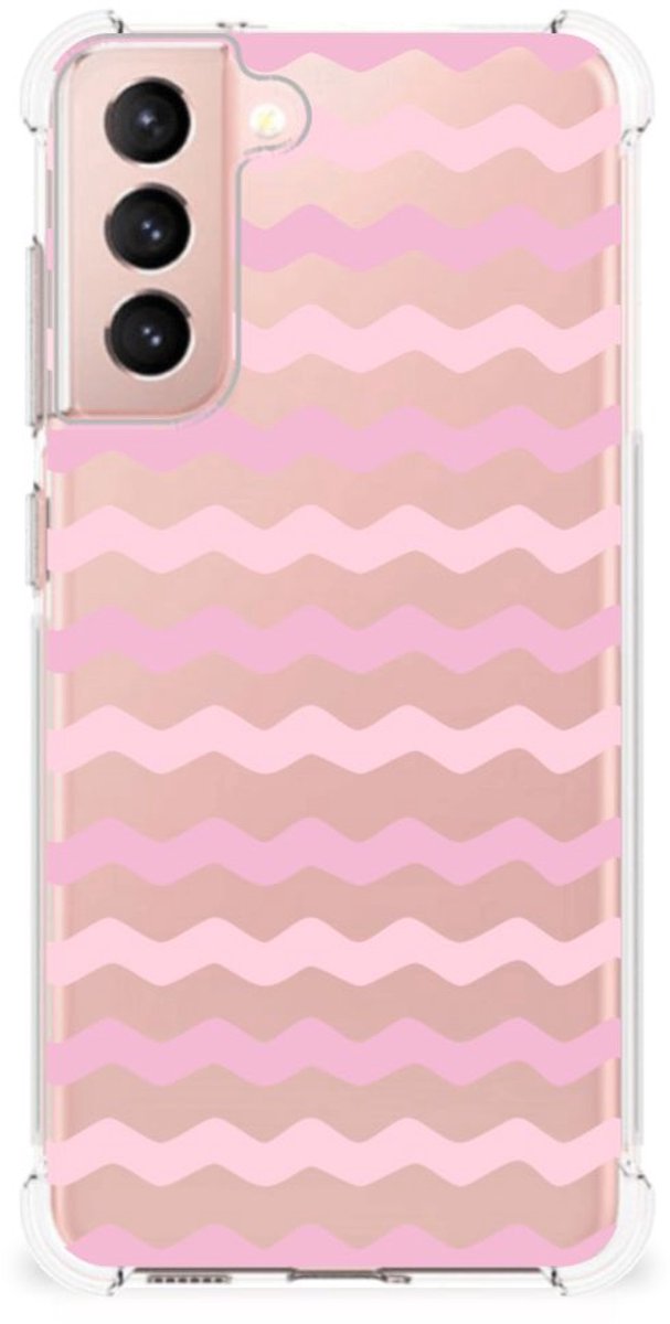 Back Cover voor Samsung Galaxy S21 FE Doorzichtige Silicone Hoesje Waves Roze