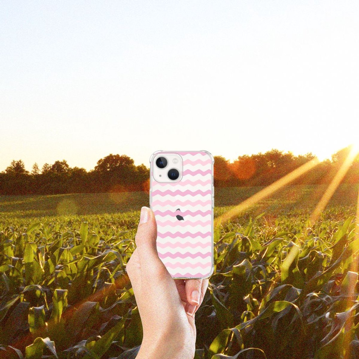 iPhone 13 mini Doorzichtige Silicone Hoesje Waves Roze