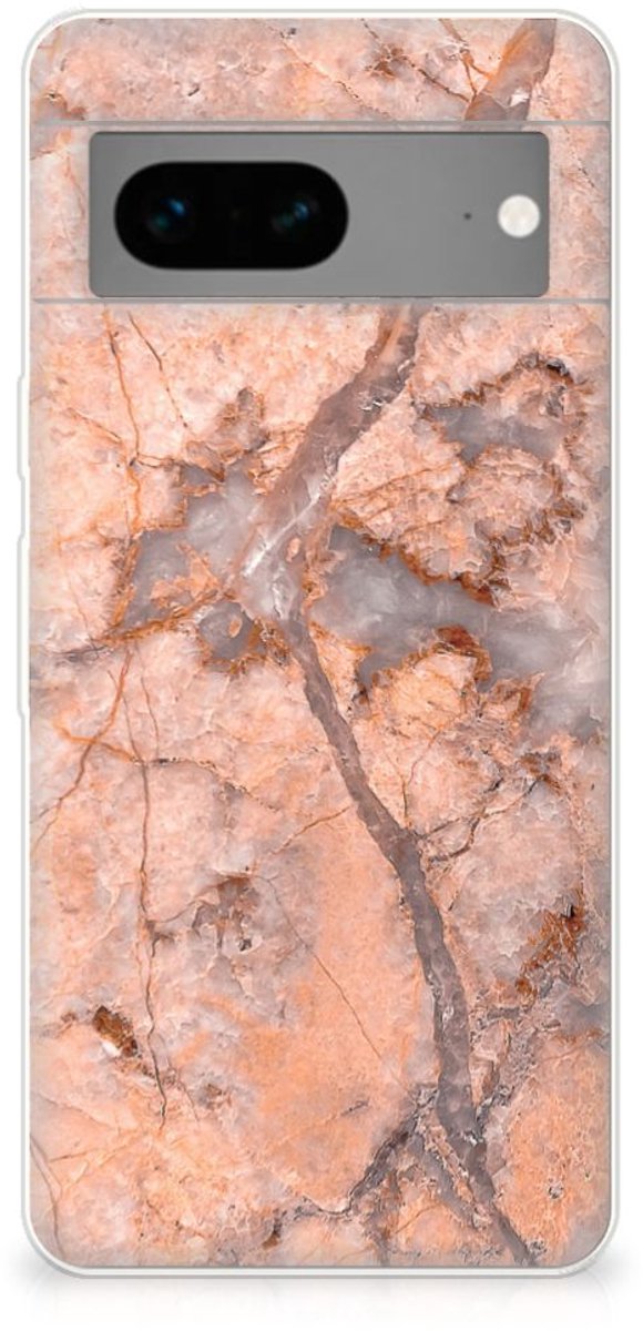 Google Pixel 7 TPU Siliconen Hoesje Marmer Oranje