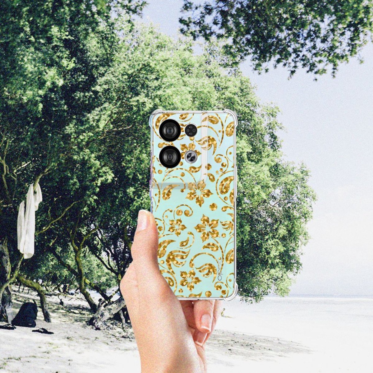 OPPO Reno8 Case Gouden Bloemen