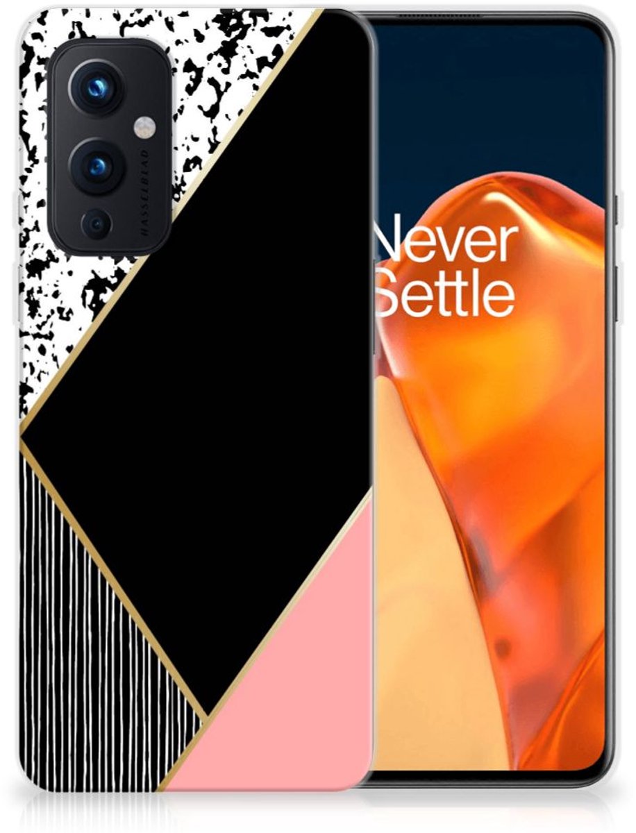 OnePlus 9 TPU Hoesje Zwart Roze Vormen