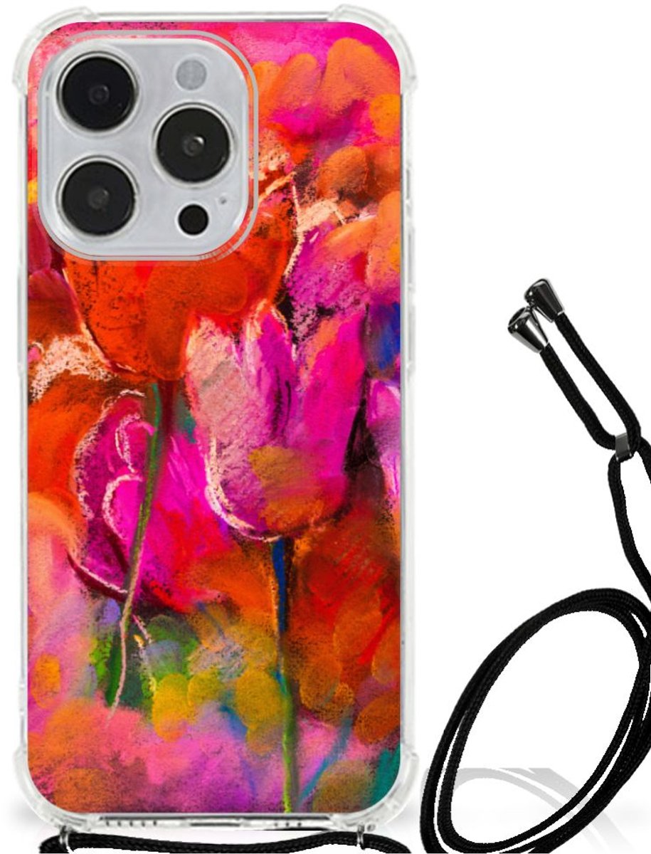 TPU Case Anti-Shock met Koord voor Back Cover iPhone 14 Pro Tulips