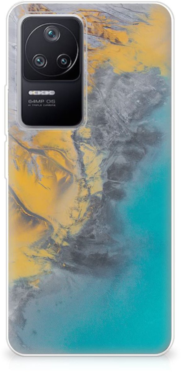 Back Cover voor Xiaomi Poco F4 TPU Siliconen Hoesje Marble Blue Gold