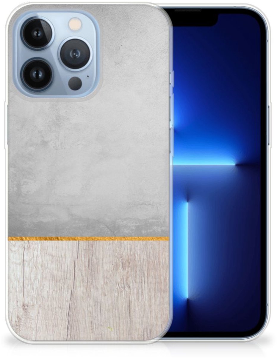 Apple iPhone 13 Pro Bumper Hoesje Wood Concrete