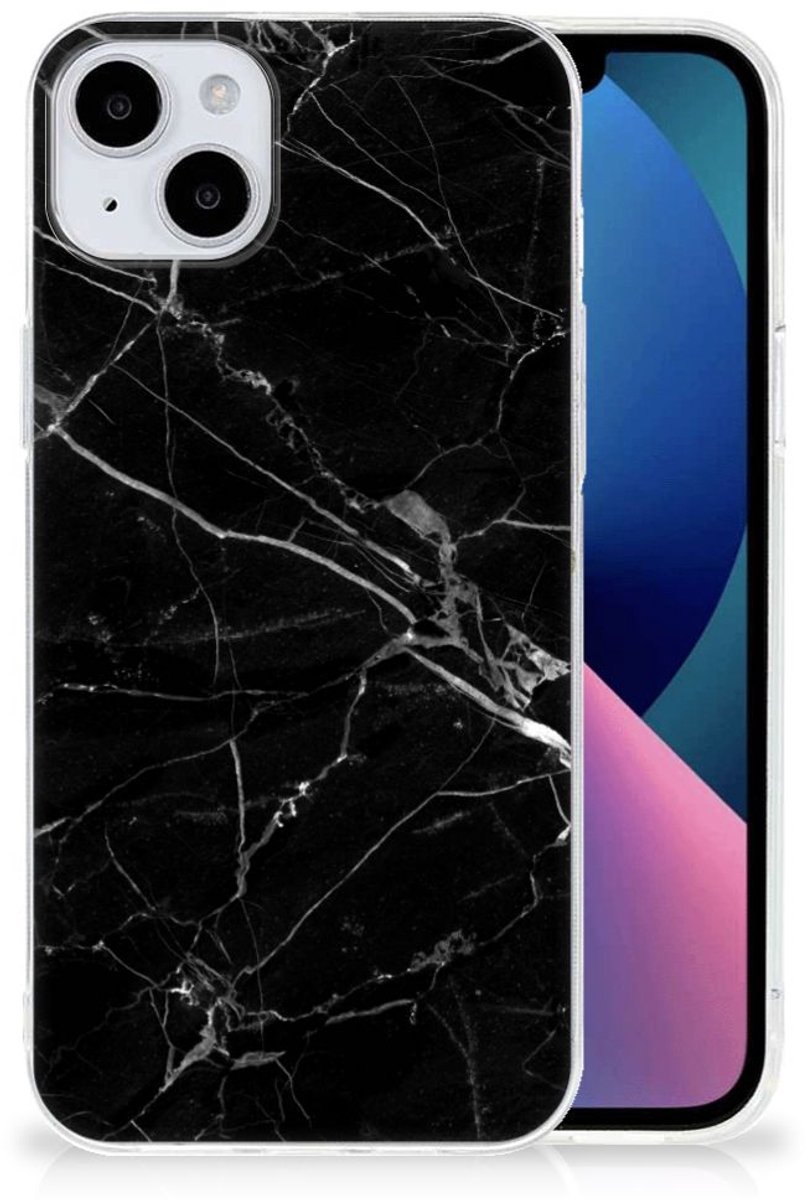 iPhone 15 Plus TPU Siliconen Hoesje Marmer Zwart - Origineel Cadeau Vader