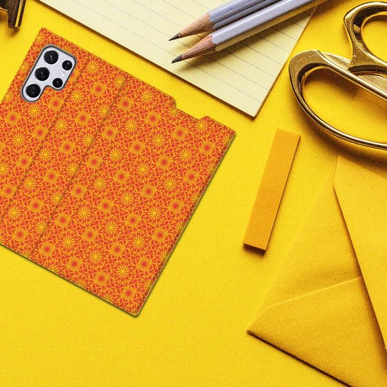 Coque Téléphone Samsung Galaxy S22 Ultra Wallet Case Batik Orange