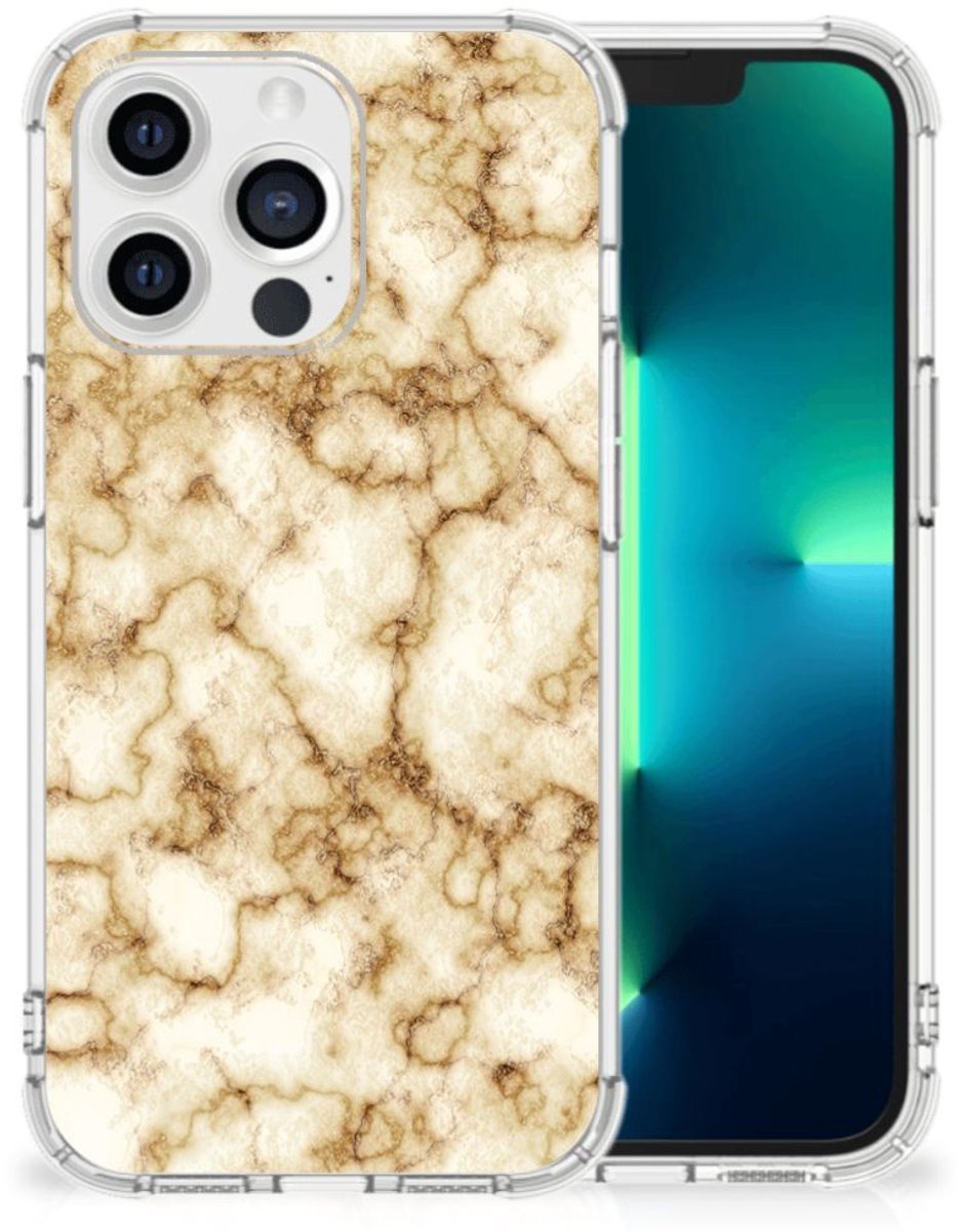 Apple iPhone 13 Pro Anti-Shock Hoesje Marmer Goud