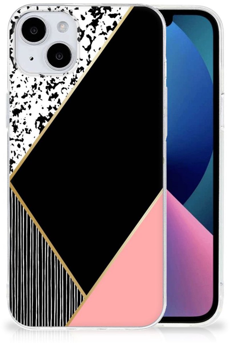 iPhone 15 Plus TPU Hoesje Zwart Roze Vormen
