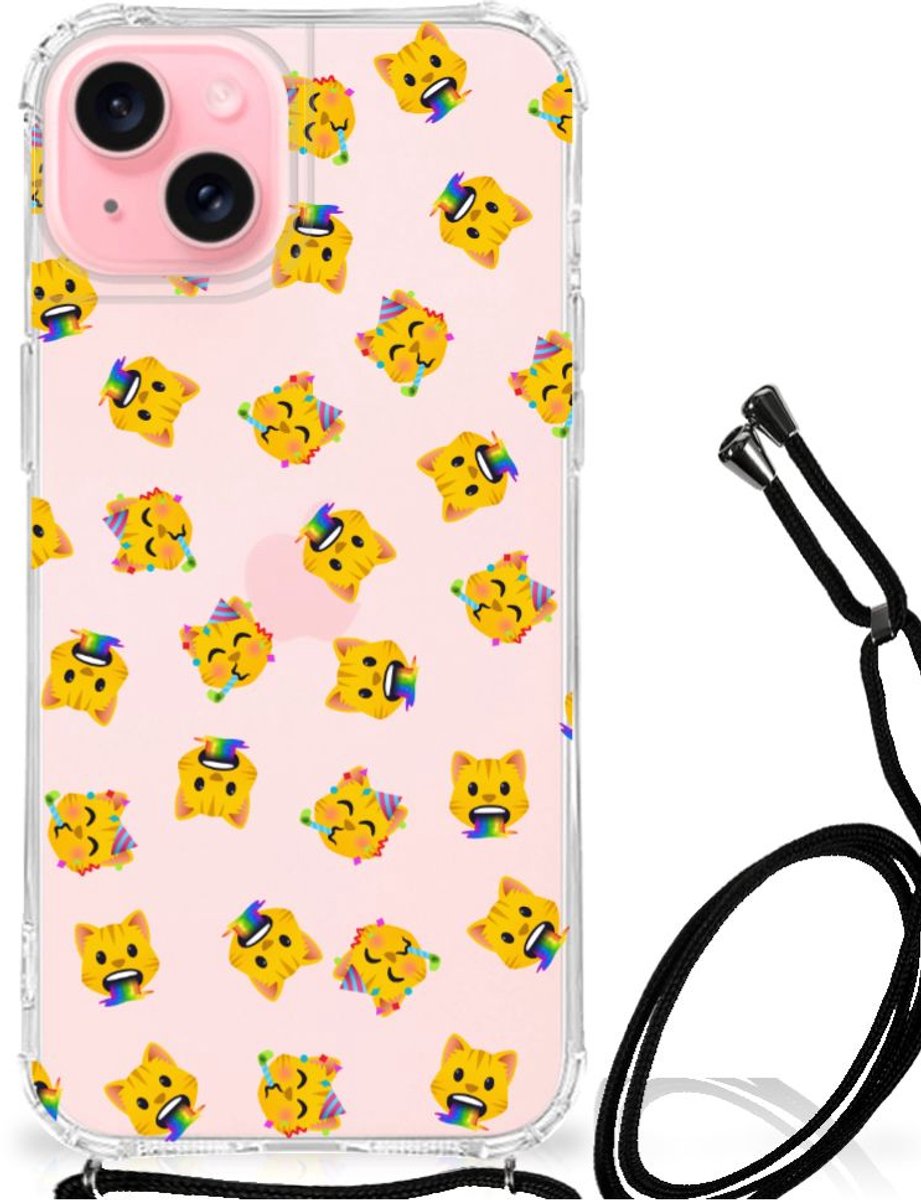 Doorzichtige Silicone Hoesje voor iPhone 15 Plus Katten Emojis