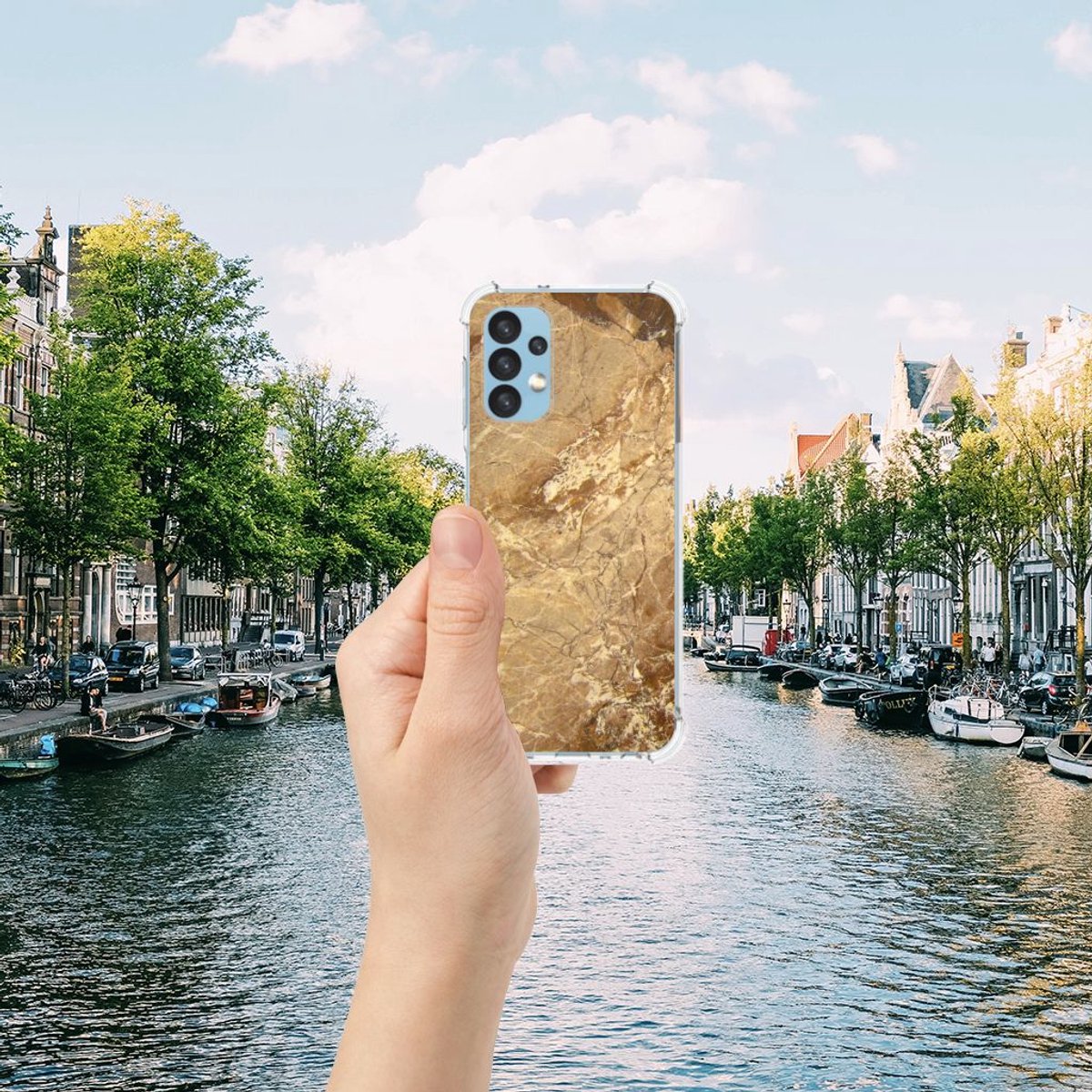 Back Cover voor Samsung Galaxy A13 (4G) Anti-Shock Hoesje Marmer Creme