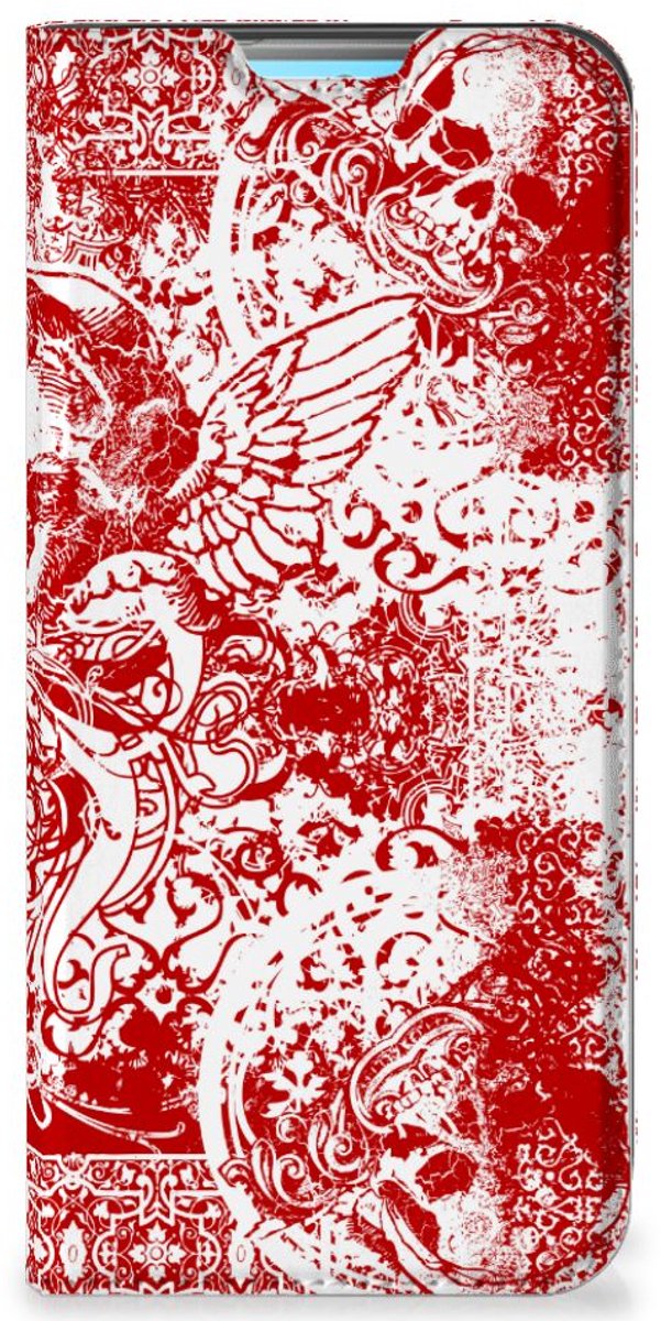 Mobiel BookCase Xiaomi Redmi 10 Angel Skull Rood