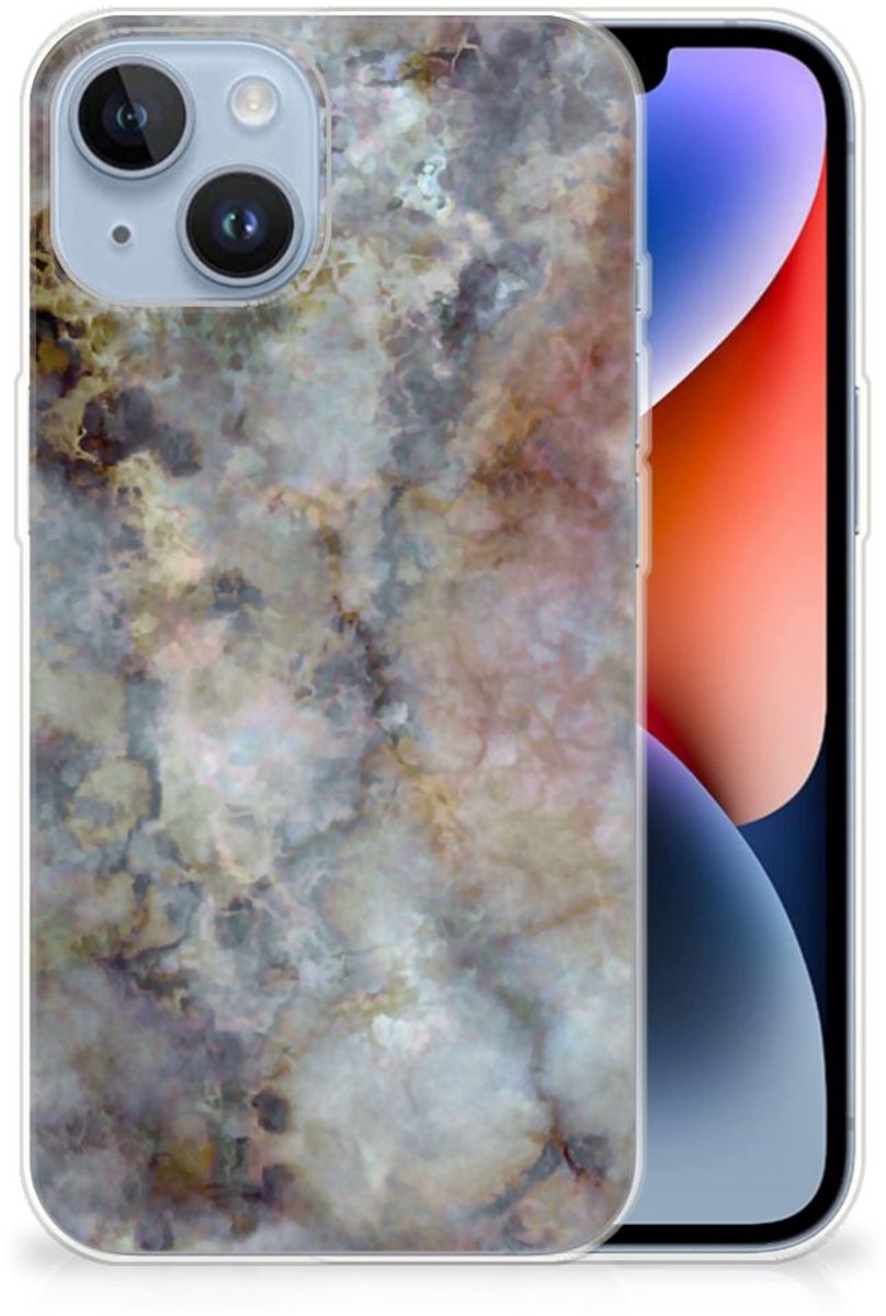 Apple iPhone 14 TPU Siliconen Hoesje Marmer Grijs