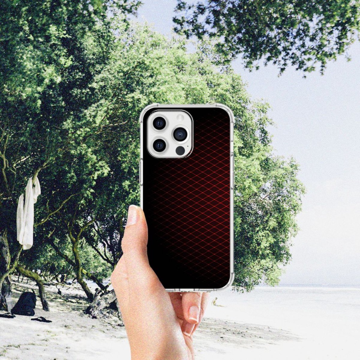 iPhone 13 Pro Max Doorzichtige Silicone Hoesje Geruit Rood