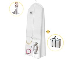 Janse® Trouwjurk beschermhoes met reistas - Trouwjurkhoes met ritssluiting - Hoes voor jurken wit - Bruidsjurk opberghoes - Trouwjurk beschermhoes - Opbergtas trouwjurk - Bruidsjapon hoes - Trouwjurk tas - Feestjurk organizer