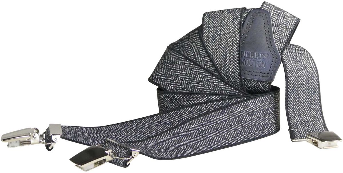 Pierre Mouton - Bretel - Volwassenen - Heren - Sergé - Donkerblauw - 120cm - 3 sterke clips - 35mm - M - L