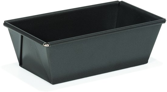 Petit moule à cake rectangulaire noir en acier, 15 cm de long.