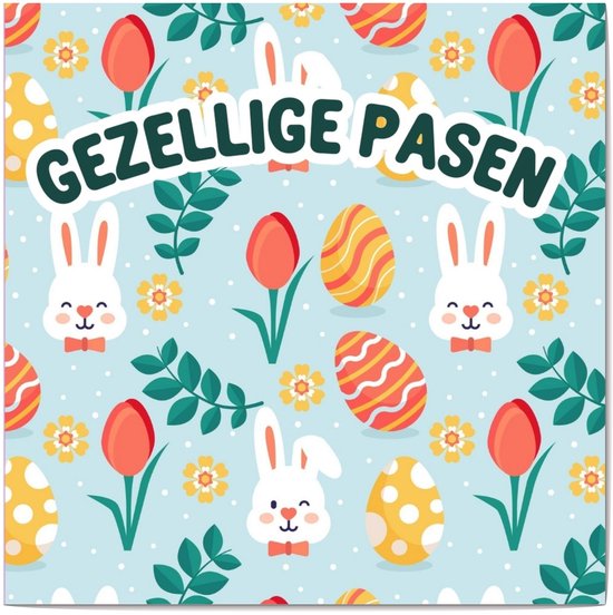 Carte de vœux carrée de Luxe Joyeuses Pasen - Carte de Pâques - 13,5 x 13,5 cm - carte pliée avec enveloppe colorée