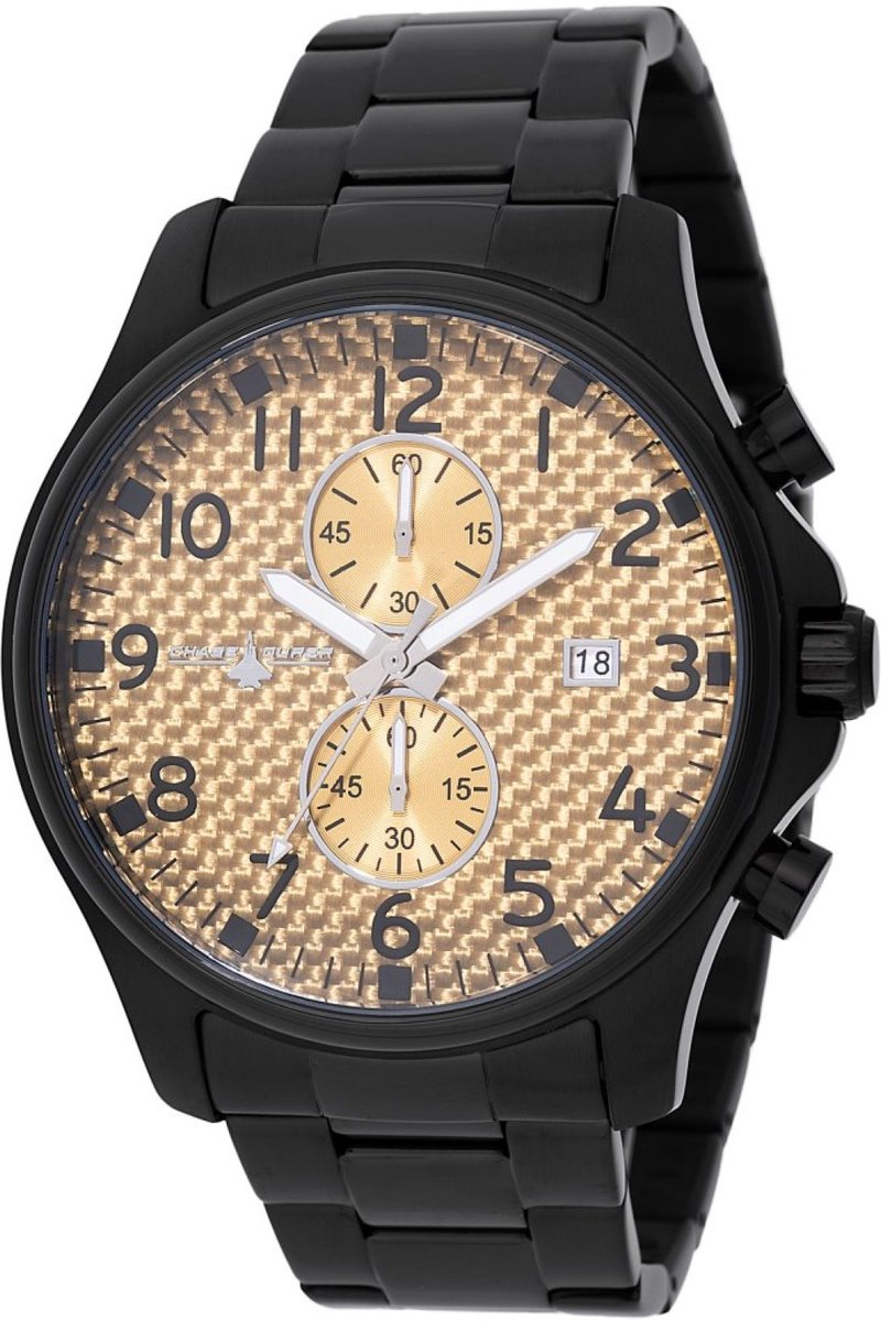 Chase Durer CDW-0100 Heren Horloge - Waterdicht - Analoog - Quartz Uurwerk - Roestvrij Staal met gouden Wijzerplaat - 48mm
