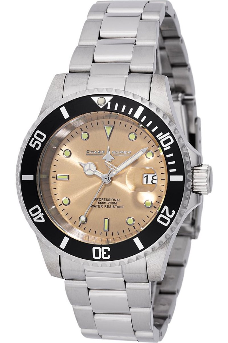 Chase Durer CDW-0124 Heren Horloge - Waterdicht - Analoog - Quartz Uurwerk - Roestvrij Staal met gouden Wijzerplaat - 40mm