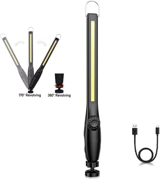 TLVX LED Werklamp XL Oplaadbaar - Accu LED Lamp - LED Zaklamp - Magneet LED lamp - Looplamp LED - Worklight - Garage lamp - Dimbaar - Haak - Magnetisch - Magneet voet - Zwenkarm – Draaibaar - 700 Lumen
