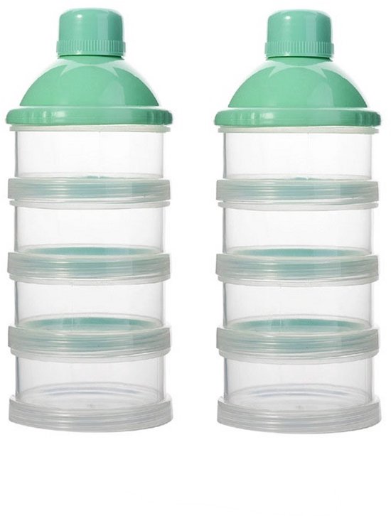 Melkpoeder toren - set van 2 - BPA vrij - Groen - 4 lagen -Melkpoeder doseerdoosjes - Babypoeder bewaarbakjes - Reisbox - Dispenser - Poedertoren