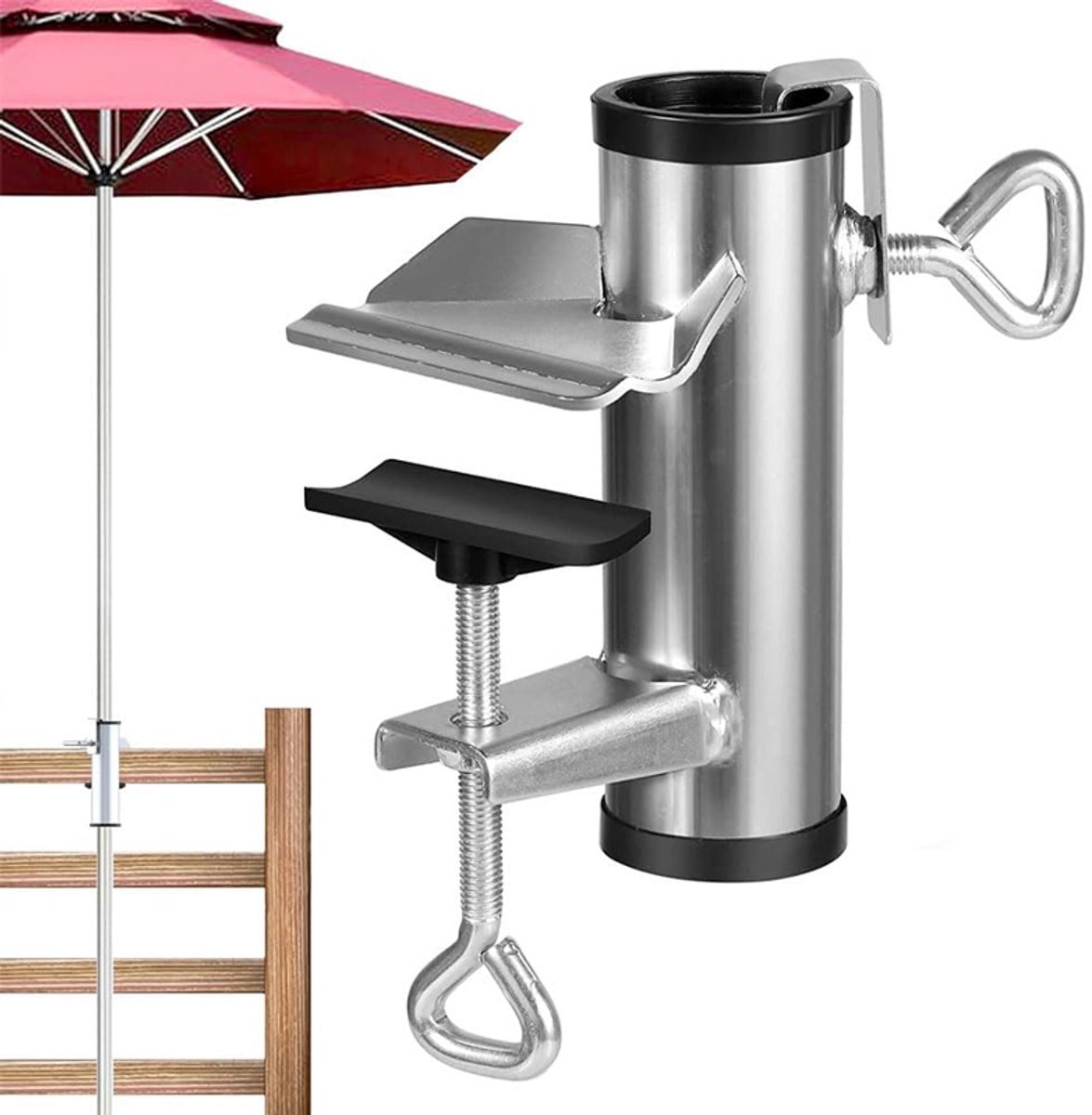 Vaste parasol, steun vaste parasol balkonsteun parasol leuning, steun parasol tafel, balkondeur parasol, vaste parasolclip (zilver)
