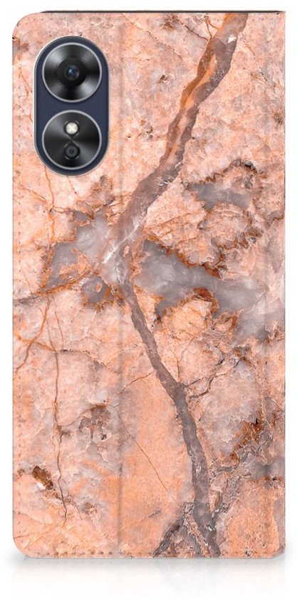 Coque Téléphone OPPO A17 Wallet Book Case Marbre Oranje