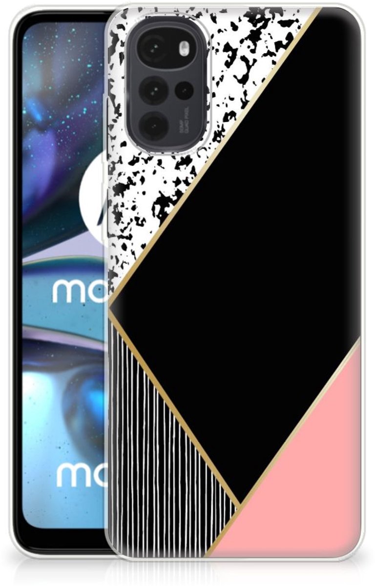 Motorola Moto G22 TPU Hoesje Zwart Roze Vormen