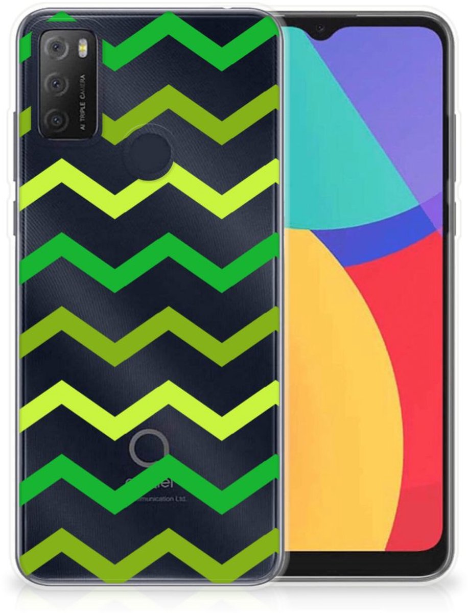 Alcatel 1S (2021) TPU bumper Zigzag Groen