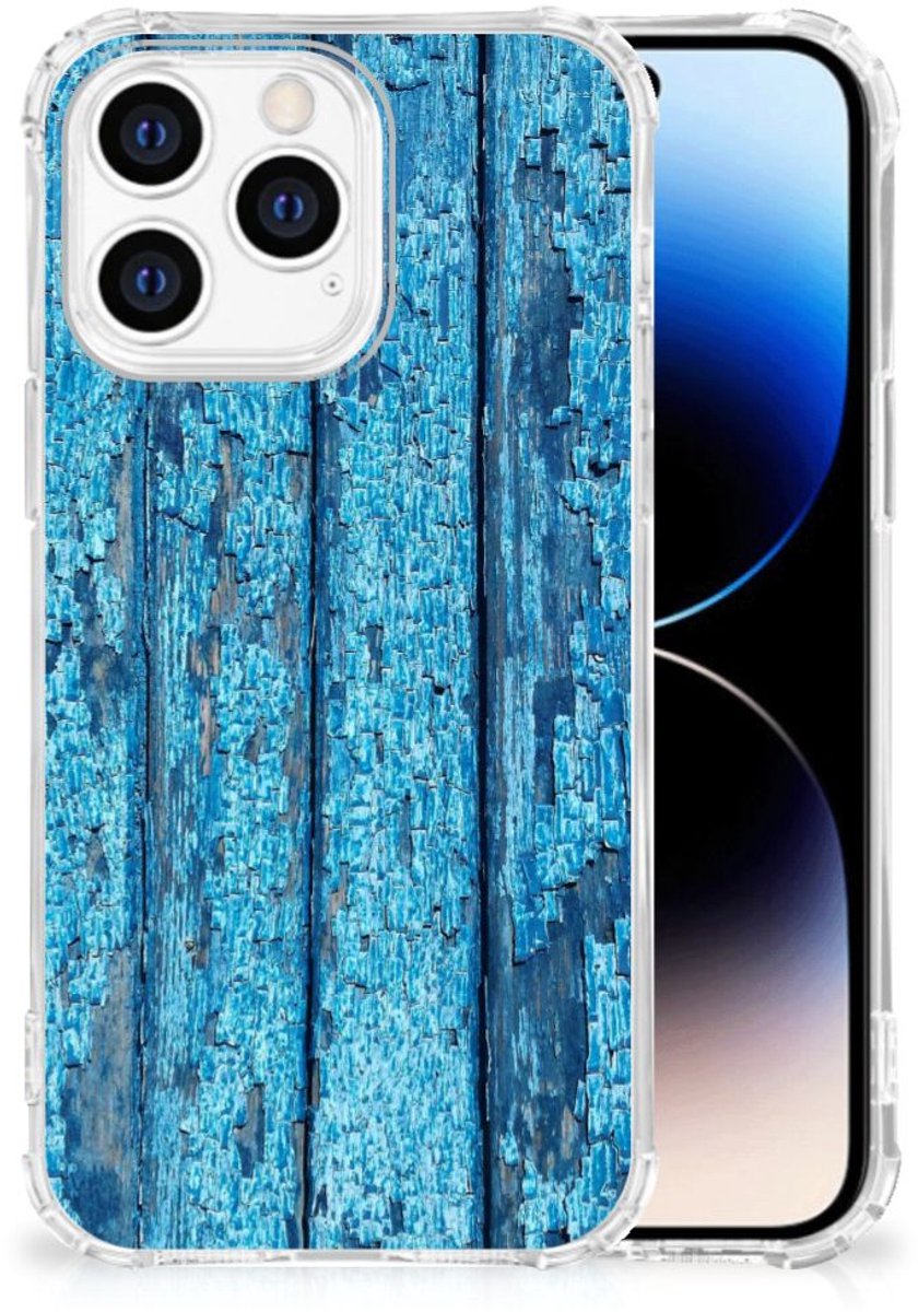 iPhone 14 Pro Stevig Telefoonhoesje Wood Blue