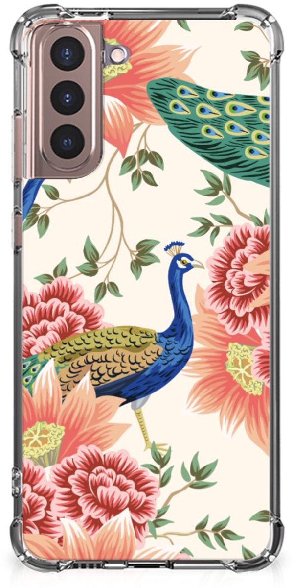 Case Anti-shock voor Samsung Galaxy S21 Plus Pink Peacock