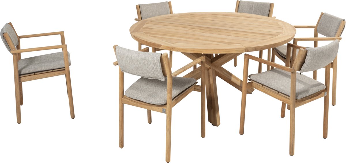 Prado Levi dining tuinset 7 delig 160 cm rond teak 4 Seasons Outdoor