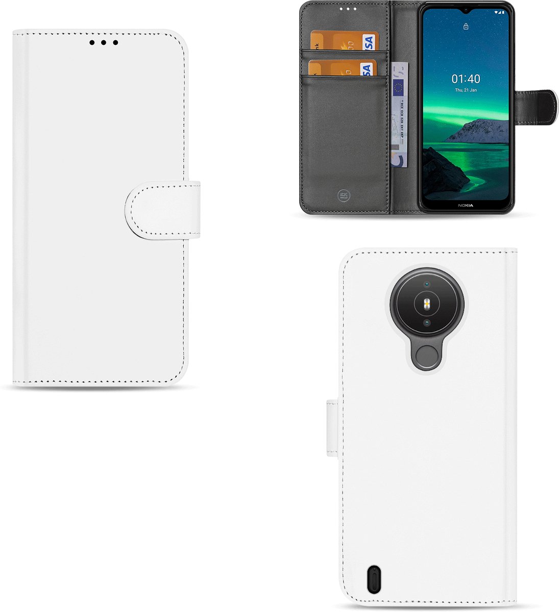 Boekhoesje voor Nokia 1.4 Book Cover Wit met Pasjeshouder