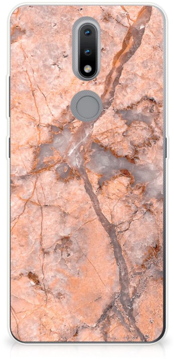Nokia 2.4 TPU Siliconen Hoesje Marmer Oranje