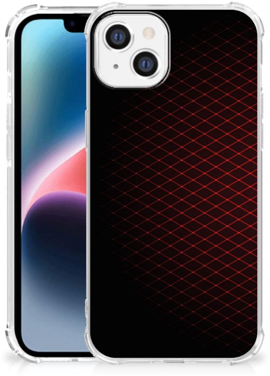 Apple iPhone 14 Plus Doorzichtige Silicone Hoesje Geruit Rood