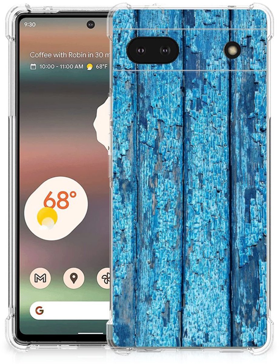 Google Pixel 6A Stevig Telefoonhoesje Wood Blue