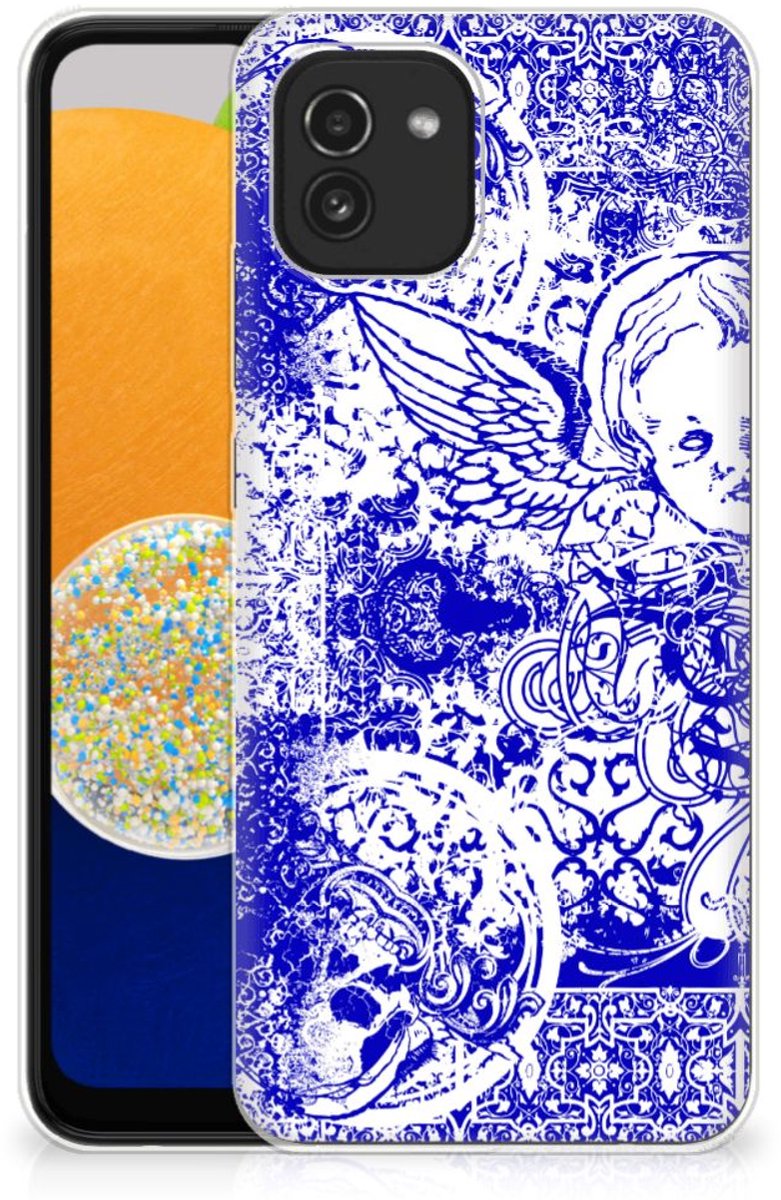Silicone Back Case Samsung Galaxy A03 Angel Skull Blauw