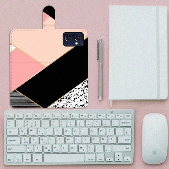 Étui pour téléphone portable OPPO Find X5 Lite | Bookcase Reno 7 5G Formes Noir Pink