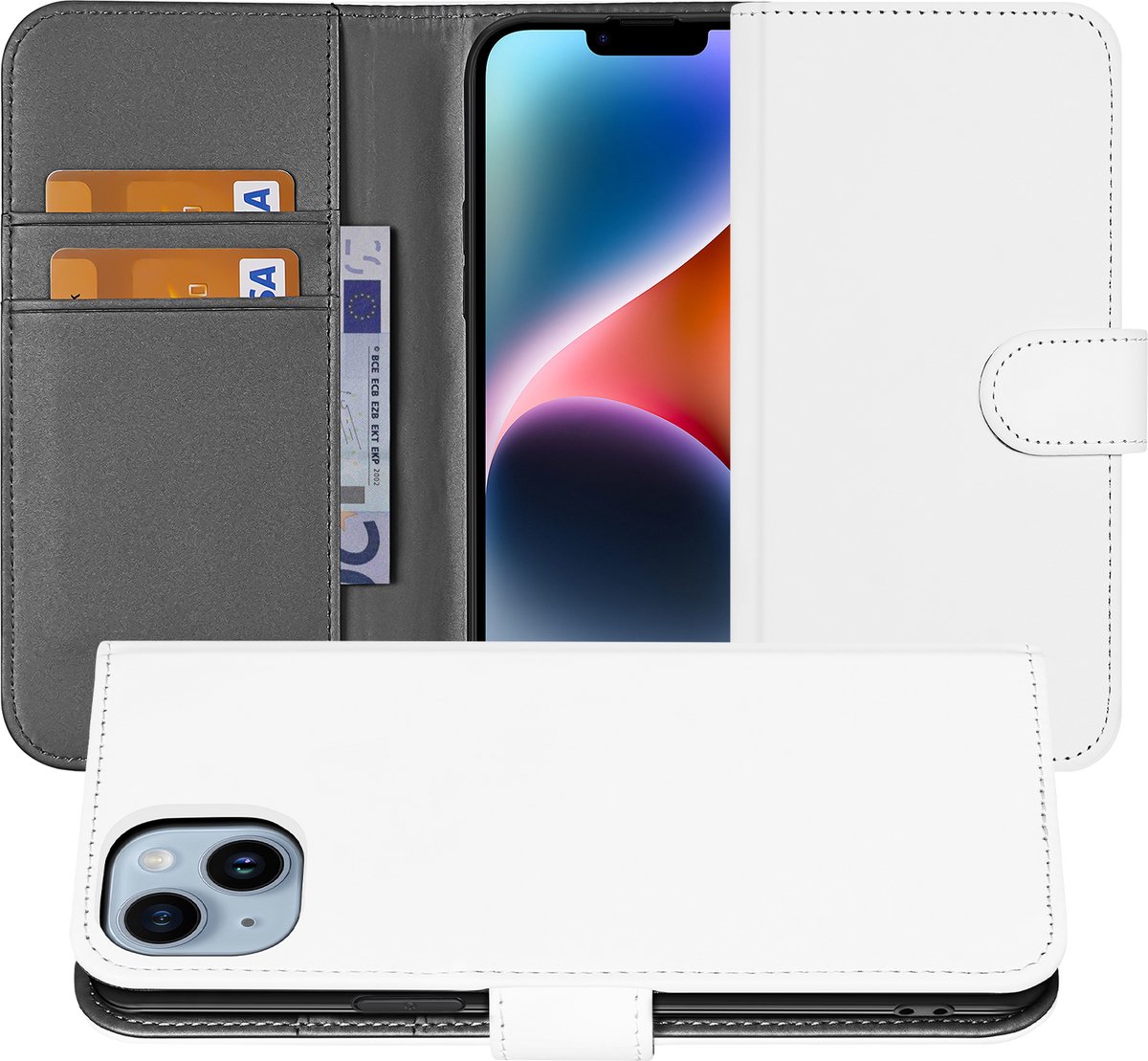 Book Case Telefoonhoesje voor de iPhone 15 Plus Wit met Pasjeshouder