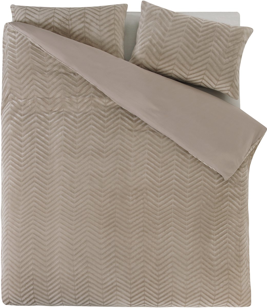 Sleeptime Teddy Chevron Dekbedovertrek - Lits-Jumeaux - 240X200/220 + 2 x kussenslopen 60x70 - Taupe