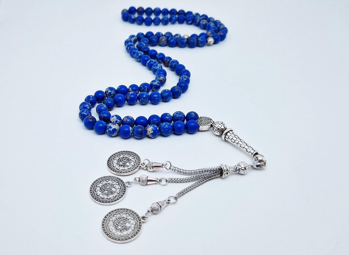 Handgemaakte tesbih "Tasbih" natuursteen " Lapis Lazuli" - Aantal kralen 99 - Diameter kralen 8MM - met metaal tassel "Masha' allah" - Een mooi cadeau-idee