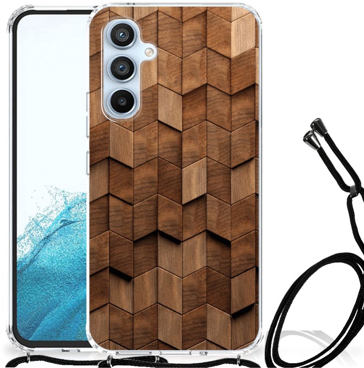 Stevig Telefoonhoesje voor Samsung Galaxy A54 5G Wooden Cubes