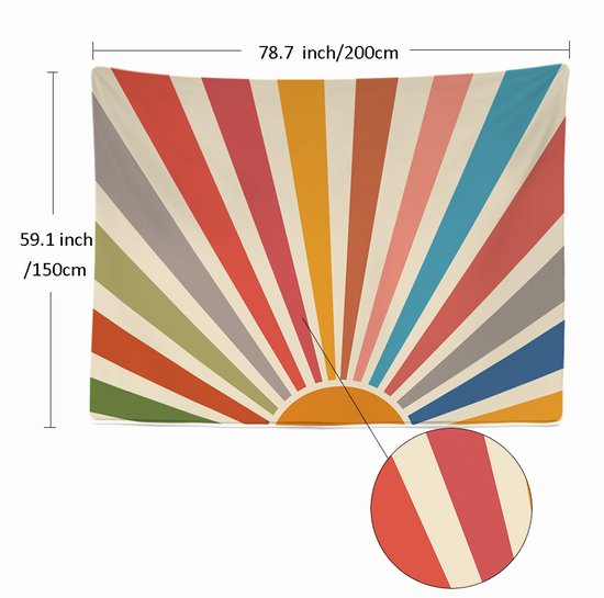 Ulticool - Sun Retro Vintage Sunset - Tapisserie - 200x150 cm - Groot tapisserie - Poster