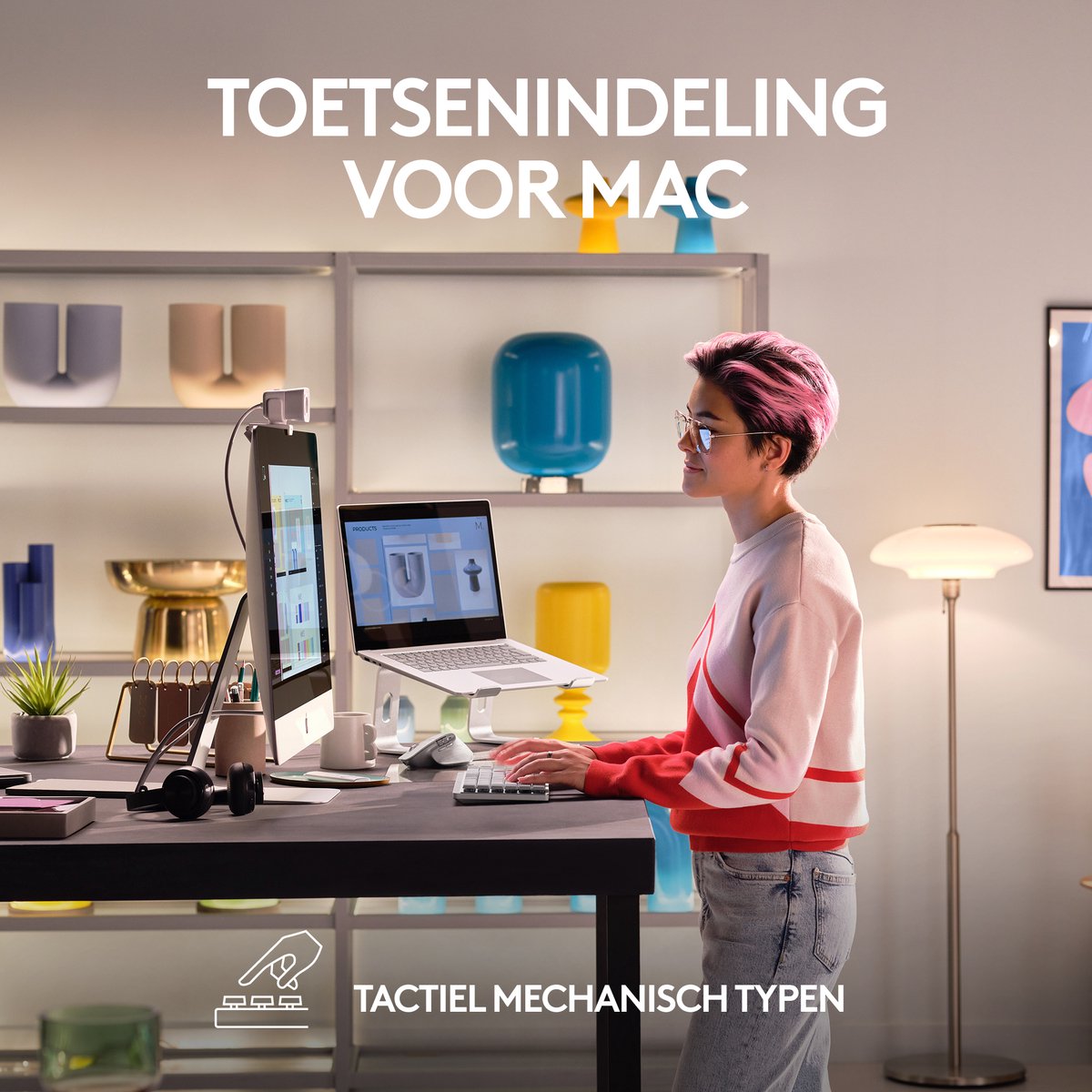 Logitech MX Mechanical Mini voor Mac - Draadloos Toetsenbord - QWERTY US - Wit thumbnail 3