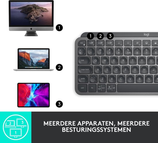 Logitech MX KEYS Mini - Draadloos Bluetooth Toetsenbord - QWERTY ISO - Graphite