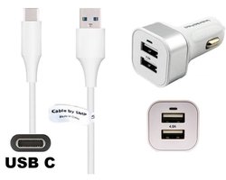 OneOne auto oplader met 2 poorten + 1,8m sterke USB C kabel. Krachtige 24 Watt autolader past op JBL Quantum Wireless 350 / 360 / 360P / 360X / 610 / 810 / 910 / 910P / 910X / ONE / 400 / 600 / 800 / TWS / Extreme 3 / 4, Pulse 4
