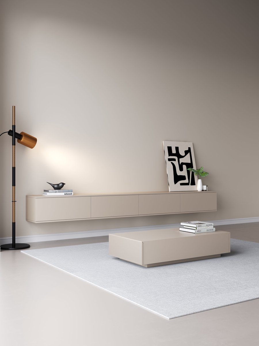 TV meubel 300cm - URBAN Exclusive Collection - TV Kast - TV Meubel - TV Meubels - TV Meubel Hout - Japandi Beige mat