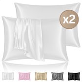 RENALUX - Satijnen Kussensloop Trend - Wit - kussenslopen 60 x 70 set van 2 - Zijden Zachte Kussensloop - Huidverzorging - Haarverzorging - Set van 2 Stuks - Rits Sluiting - Wit