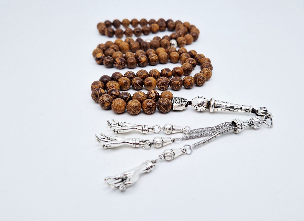 Handgemaakte tesbih "Tasbih" natuursteen "Jaspis van olifantenhuid" - Aantal kralen 99 - Diameter kralen 8MM - met metaal tassel "Palm" - Een mooi cadeau-idee